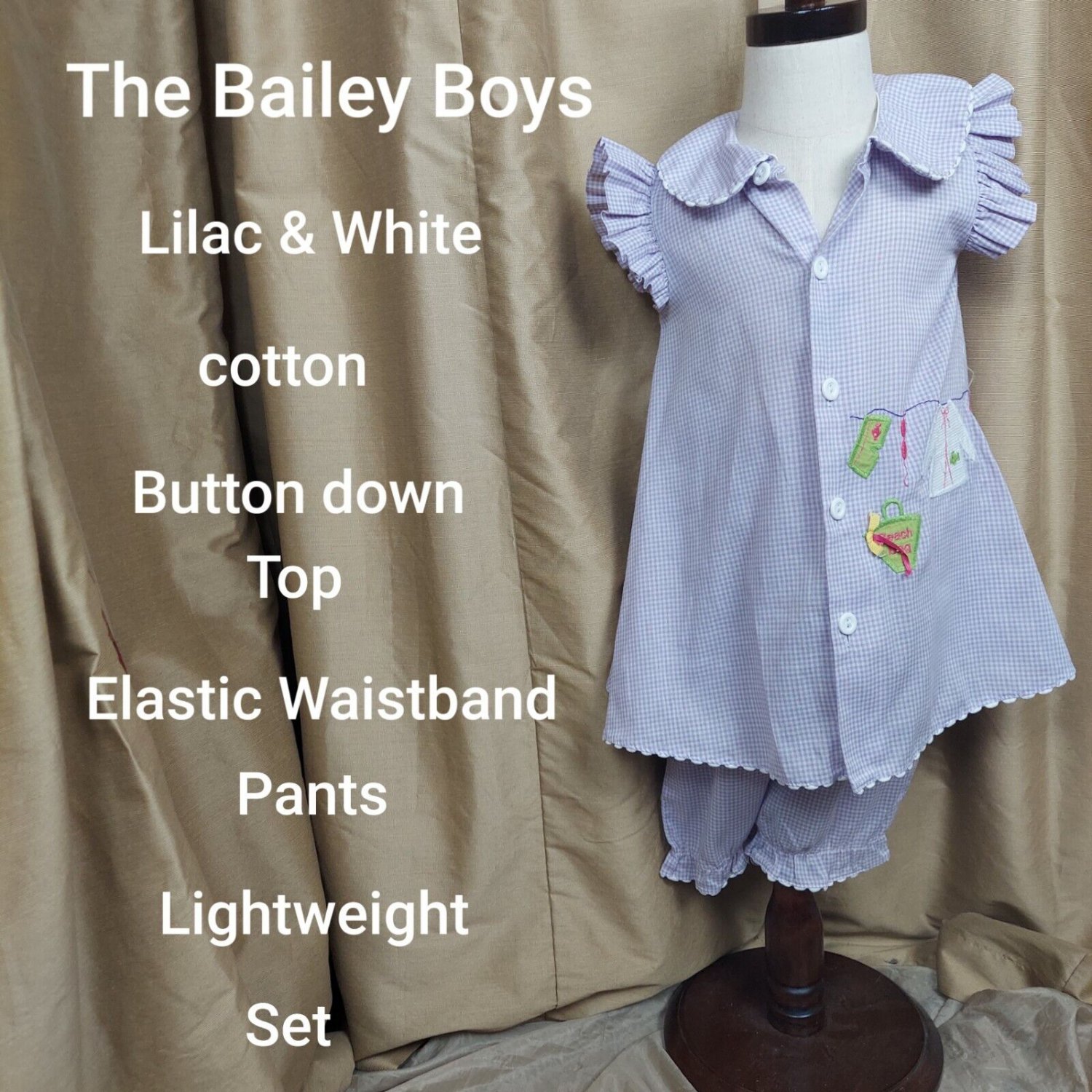 The Bailey Boys Lilac & White Cotton 2 Piece Set Size 3T