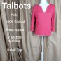 Talbots Pink Ribbed Pima Cotton Sparkle Detail V Neckline Top Size M