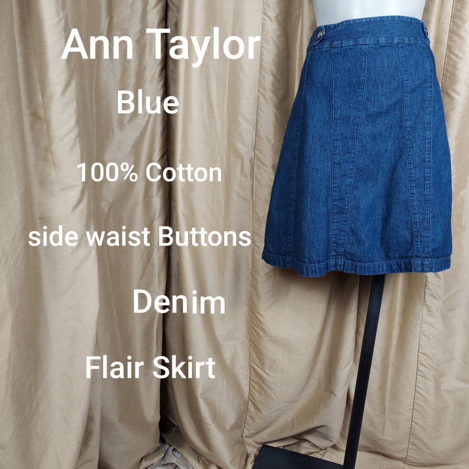 Ann Taylor Blue Cotton Side Button Flair Denim Skirt Size 8