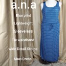 a.n.a Blue Drawstring Waistband Sleeveless Maxi Dress Size L
