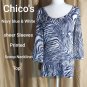 Chico's Size 0 Navy Blue & White Print Sheer Sleeves Top