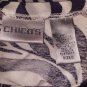 Chico's Size 0 Navy Blue & White Print Sheer Sleeves Top