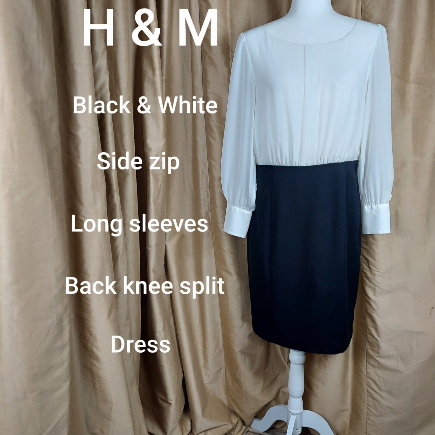 H&M Black And White Side Snap/ Zip Closing Dress Size 10