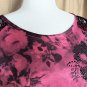 Cato Pink & Black Floral Print Sparkle Detail Lace Cut Out Back Top Size M