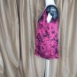 Cato Pink & Black Floral Print Sparkle Detail Lace Cut Out Back Top Size M