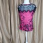 Cato Pink & Black Floral Print Sparkle Detail Lace Cut Out Back Top Size M
