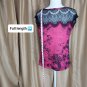 Cato Pink & Black Floral Print Sparkle Detail Lace Cut Out Back Top Size M