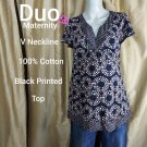 DUO Maternity V Neckline Black Printed Top Size L