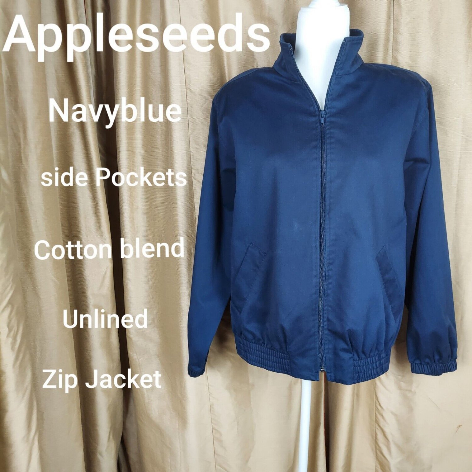 Appleseeds Navy Blue Zip Mock Neck Pockets Jacket Size 14