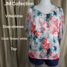 JM Collection Printed Drape Sleeve V Neckline Top Size 2X