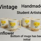 4 VINTAGE WHITE BASKET WEAVE YELLOW DAISY MUGS
