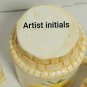 4 VINTAGE WHITE BASKET WEAVE YELLOW DAISY MUGS