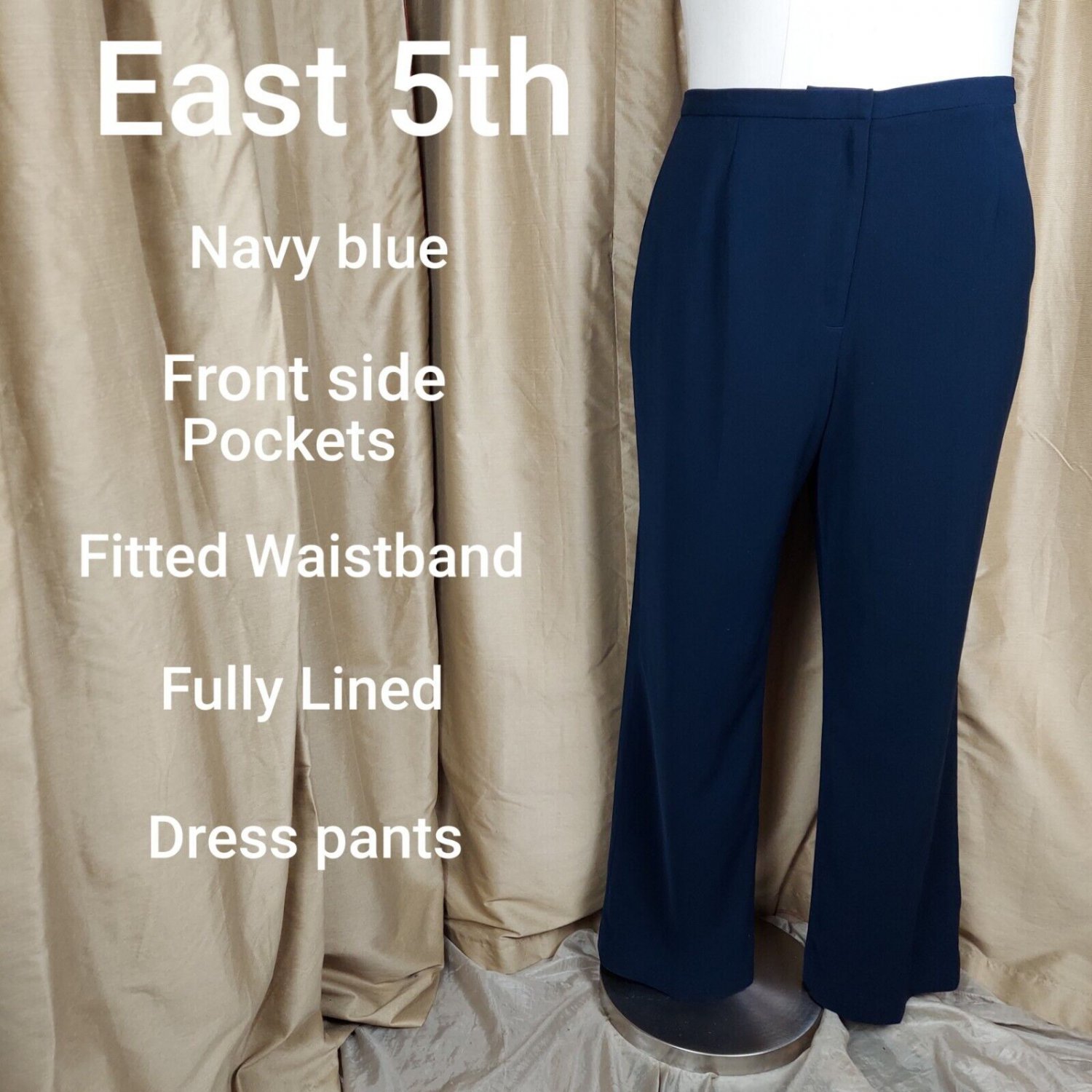 East 5th Navy Blue Fully Lined Front Pockets Fitted Waistband Dress Pants...