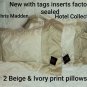 2 New Chris Madden Beige & Ivory Print Hotel Collection Shams & Inserts Pillows