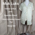 Muk Luks Yellow & Blue Print Short Sleep Set Size 1X