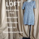 Loft Black & White Print Side Pockets Deconstructed Dress Size XSP