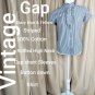 Vintage Gap Navy Blue & Yellow Striped Cotton Ruffled High Neck Button Down Cap