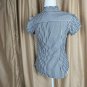 Vintage Gap Navy Blue & Yellow Striped Cotton Ruffled High Neck Button Down Cap