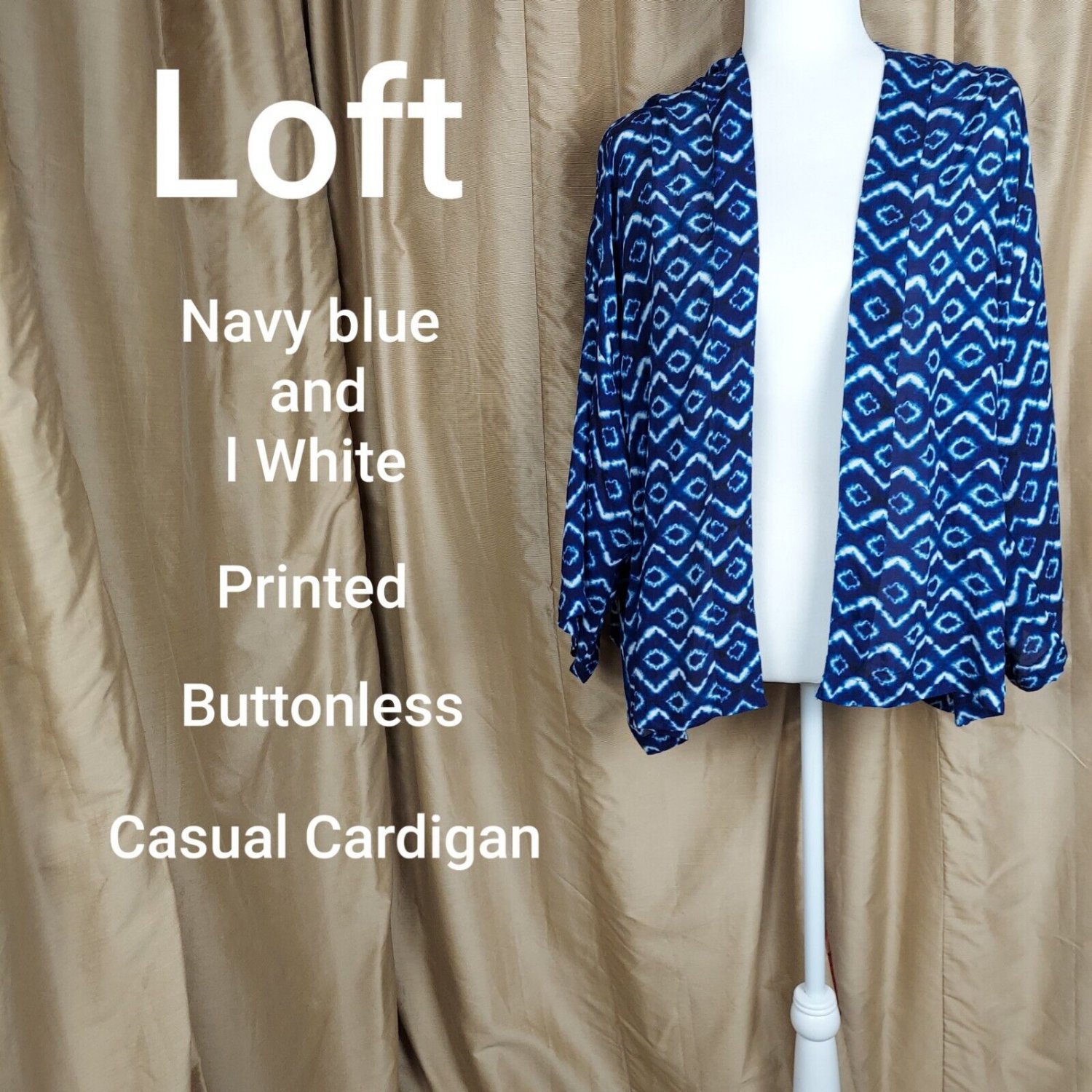 Loft Navy Blue Print Buttonless Causal Jacket Size M/L