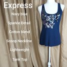 Express  Sparkle Front  Navyblue Cotton Blend Lightweight  Tank Size SP