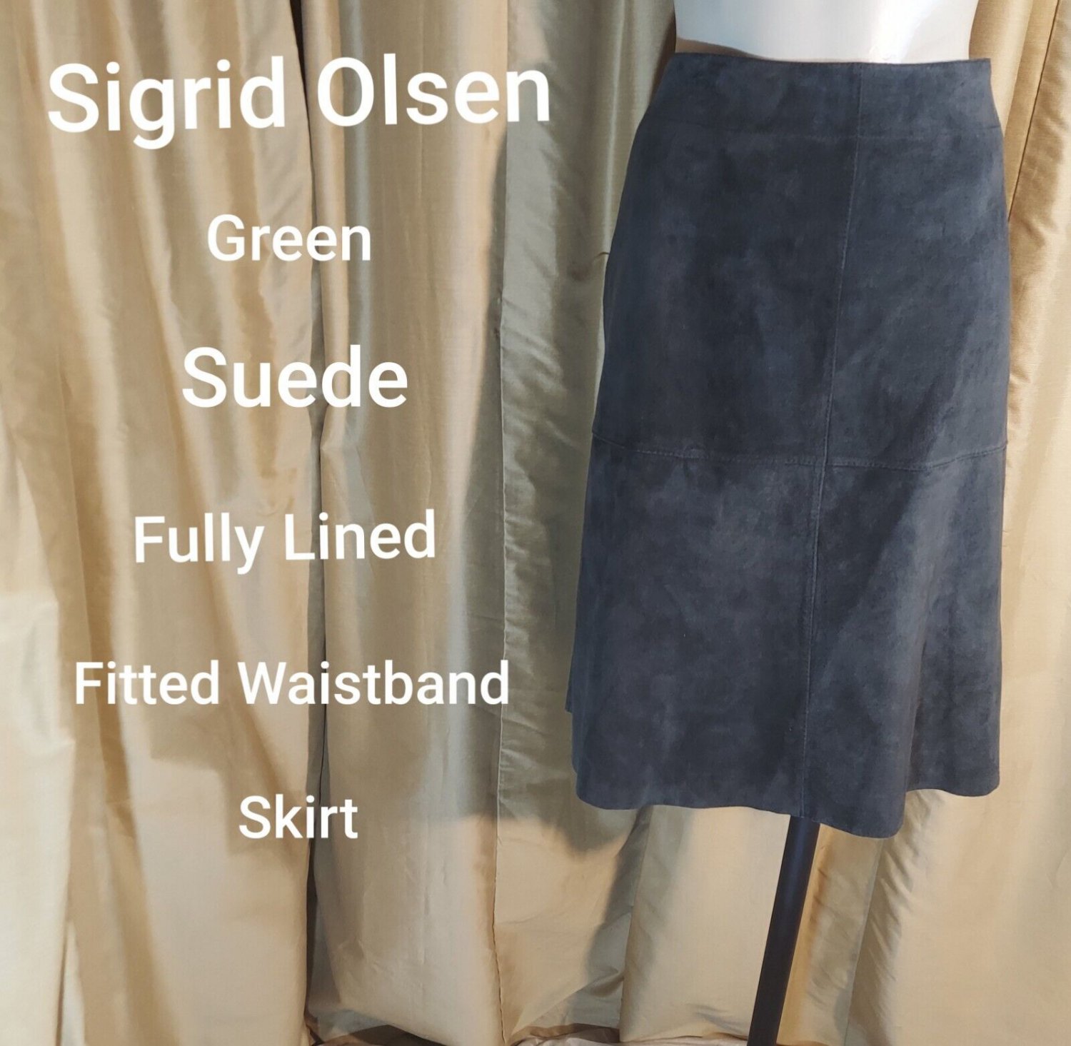 Sigrid Olsen Green Suede Fitted Waistband Skirt Size 8
