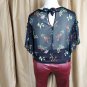 Forever 21 Black Sheer Floral Print Ruffled Detail Top Size XL