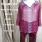 Maurices Berry Pink & Gray Print Sheer V neckline Top Size XL