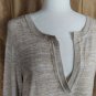 LOFT beige & White Cotton Blend V Neckline Knit Top Size L