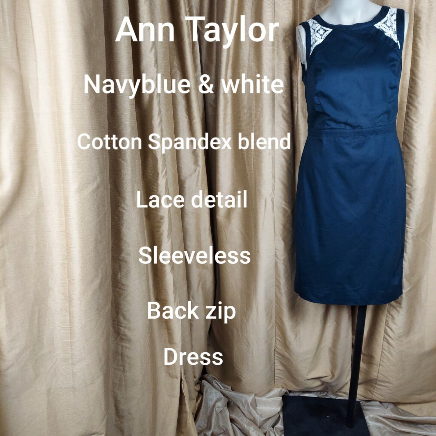 Ann Taylor Loft Navy Blue & white lace detail  dress size 0