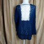 M Fasis Navy Blue And White Lace Panel Back Buttonless  Cardigan Size 12
