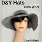 D&Y Gray With Black Detail Band 200% Wool Classic Brim Hat