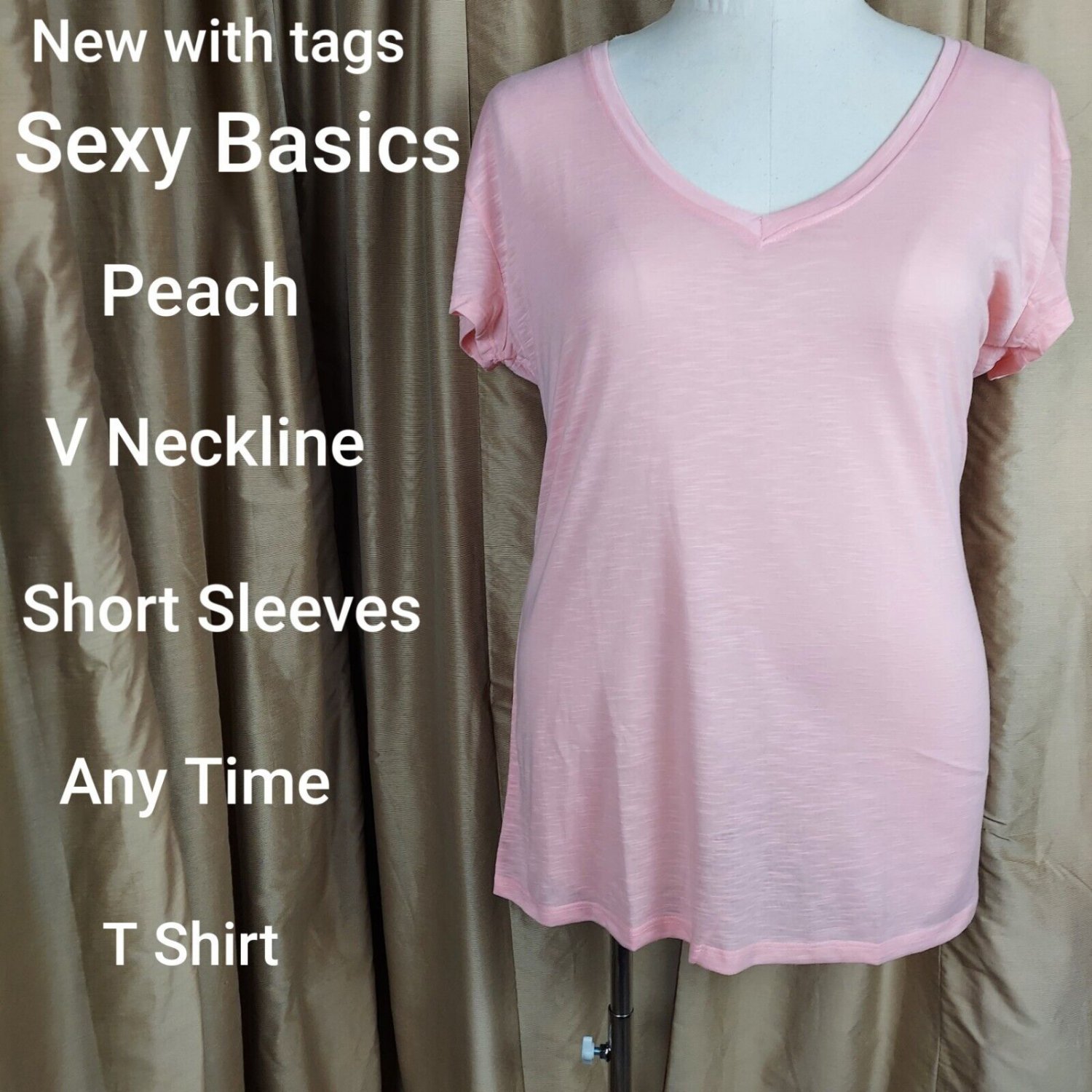 Sexy Basic Peach V Neckline T Shirt Size 3XL