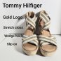 Tommy Hilfiger gold & Ivory Wedge strecth cross ban Heels Sz 10M
