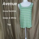Avenue Green And White Scoop Neckline Striped Top Size 18/ 20