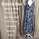Robbie Bee Black & White Animal Print Cotton Back Zip Dress Size 8