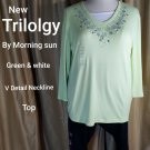 NEW Trilogy Green Sparkle Detail Neckline Top Size XL