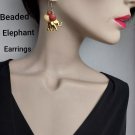 Vintage Gold-tone Elephant Earrings Drop Dangle Hook