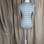 Ann Taylor LOFT Brown & Blue Silk Blend Striped Button Detail Lightweight...