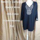 Denim + Company black and white detail 100% cotton top size L