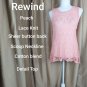 Rewind Peach Lace Knit Sheer Button Back Size M