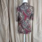 Ann Taylor LOFT Dark Red & Green Paisley Print V Neckline Spandex Blend Top Size