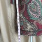 Ann Taylor LOFT Dark Red & Green Paisley Print V Neckline Spandex Blend Top Size