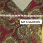 Ann Taylor LOFT Dark Red & Green Paisley Print V Neckline Spandex Blend Top Size