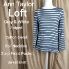 Ann Taylor LOFT Gray & White Striped Zip Front Pouch Sweat Shirt Size XS