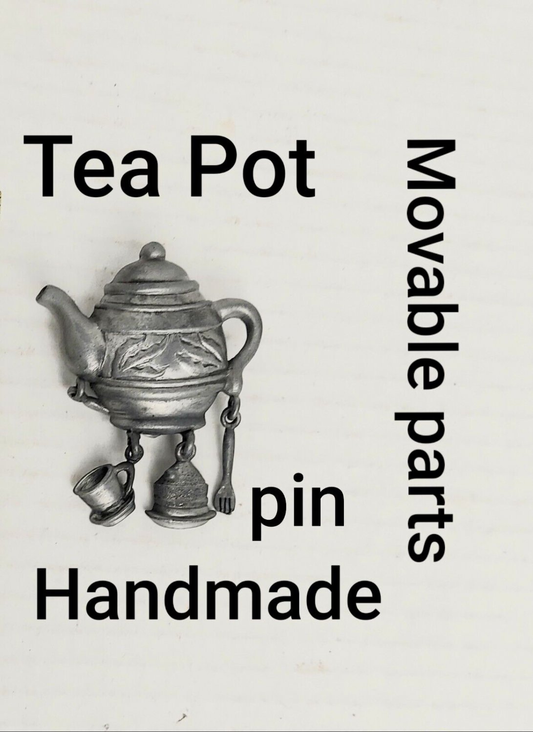 Handcrafted Silver Tone Movable Teapot Clothing  Pin