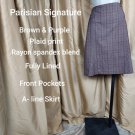 Parisian Signature Brown & Purple Plaid Print Front Pockets Lined Side Zip Skirt
