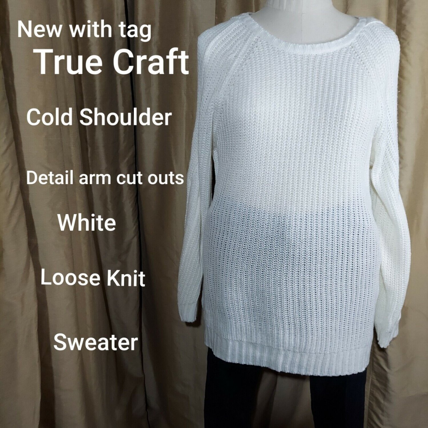 New With Tag True Craft White Lose Knit Cold Shoulder Sweater Size 3X