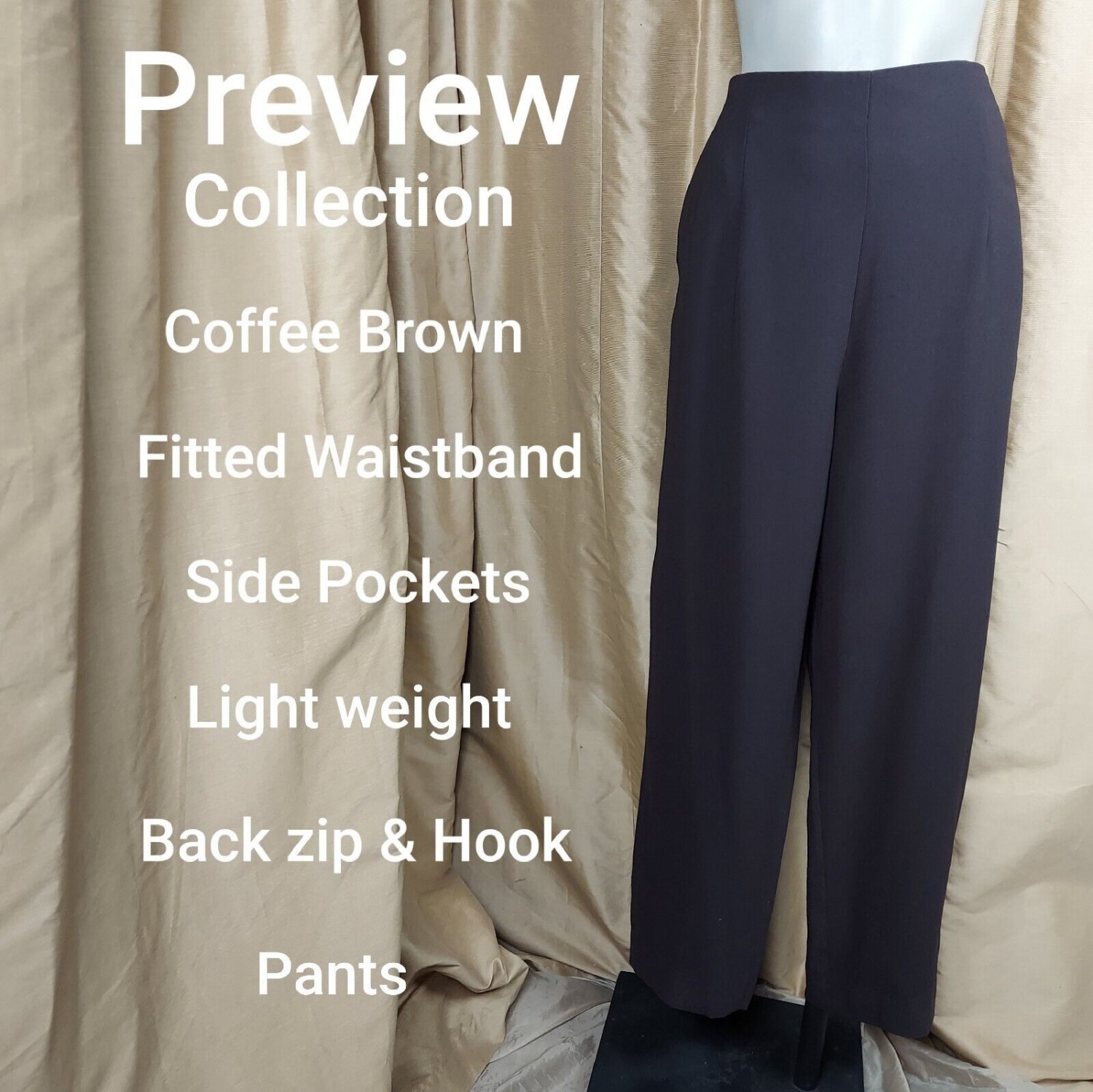 Preview brown fitted waist back zip / hook closing dress pants size 14