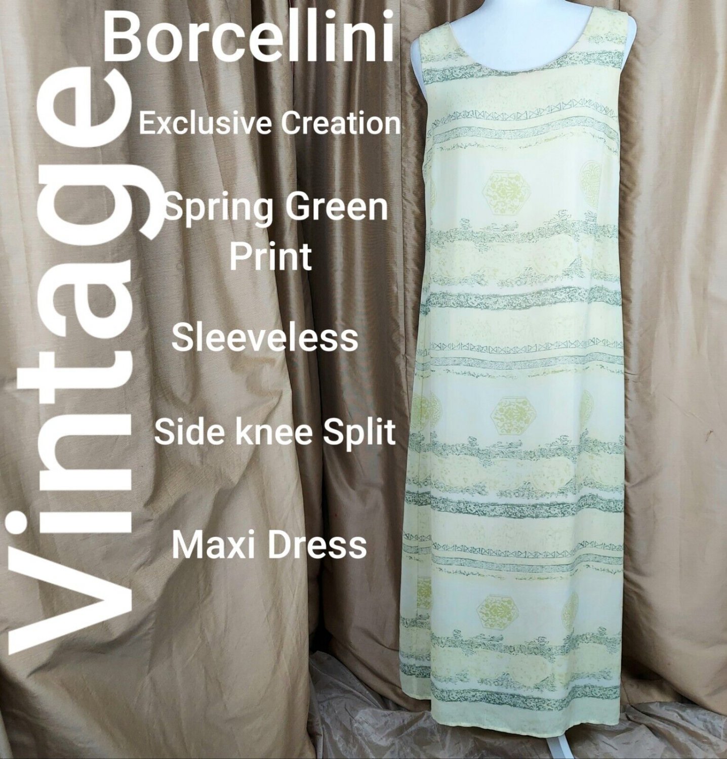 BORCELLINI Exclusive Creations spring green Maxi Dress Size 11 / 12