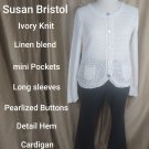 Susan Bristol Ivory Lien Blend Button Down  Front Pockets Net  Knit Size XL